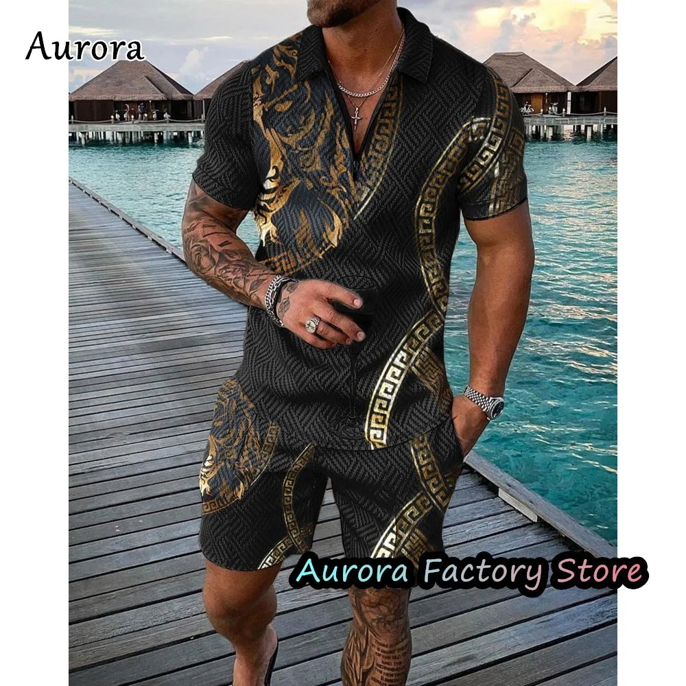 Luxury Men's Polo Set Summer Vintage Tracksuit Casual Stylish Outfit Male Polo Shirt Suit Hawaii Style Clothing New Streetwear