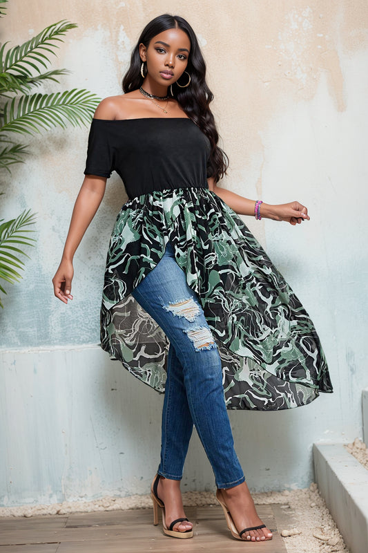 Women Summer plus Size Dress Summer plus Size off Shoulder Irregular Cinched Dress