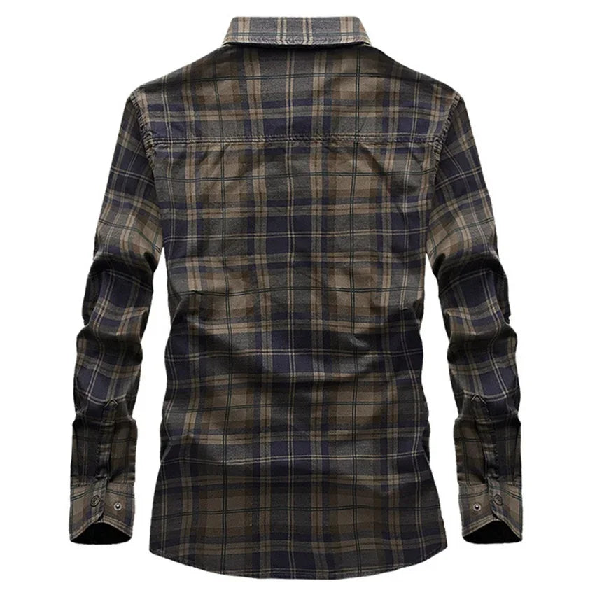 2023 New Brand Clothing Long Sleeve Plaid Shirts Men Spring Clothes Cotton Casual Cargo Male Shirt Breathable Men Military Shirt