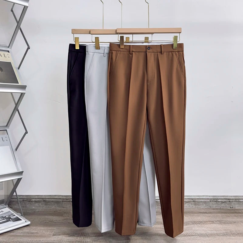 Korean Fashion Men's Pants 2023 New Classic Solid Color Draped Casual Business Suit Pants Male Brand Clothing