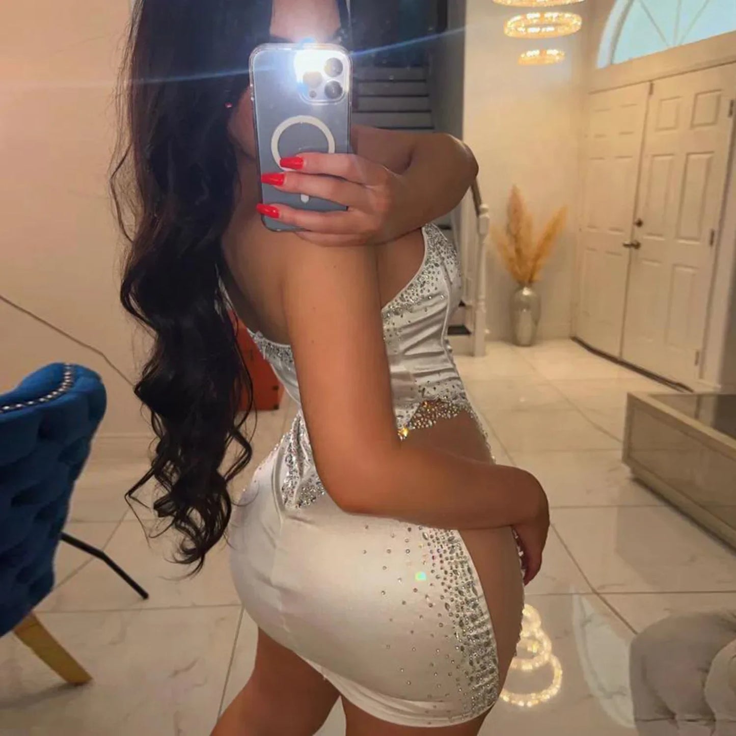 ANJAMANOR Rhinestone Corset Mini Dresses for Women 2023 Sexy Luxury Bling Birthday Dress Party Night Club Outfits D35-EI22