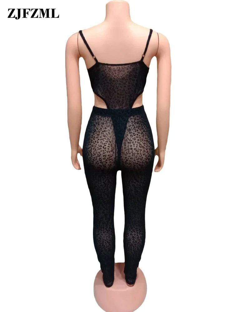 Sexy 2 Piece Club Outfit Summer Clothes For Women Mesh Perspective Overall+Fitness Legging Sweat Suits Casual Black Matching Set