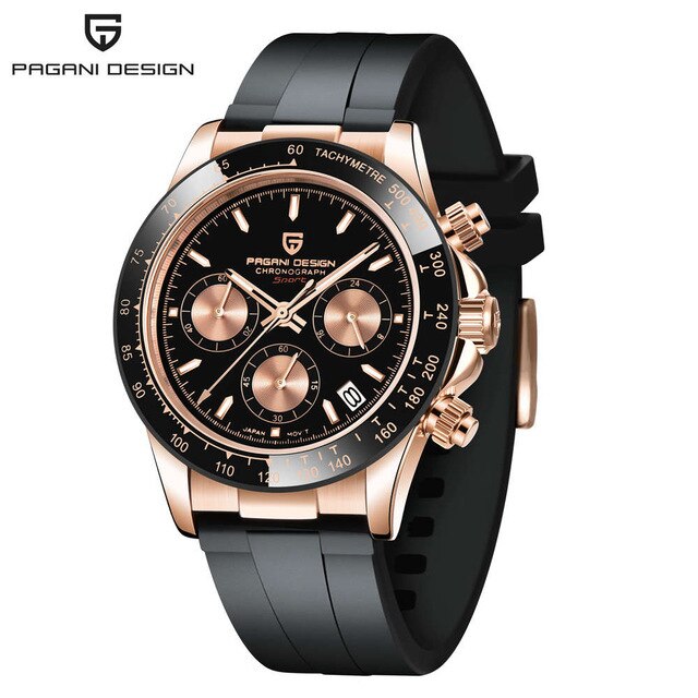 PAGANI DESIGN Top Brand New Men Quartz Wristwatch Luxury Sapphire Glass Sports Watch Rubber Strap Chronograph Watch Men Relogio