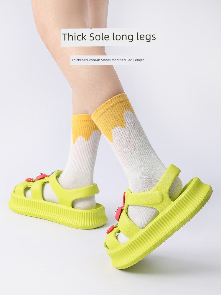 Hole Shoes Women's Summer Thick Bottom for Outdoors Fashion All-Match Closed-Toe Slippers Poop Feel Seaside Beach Sandals Women's