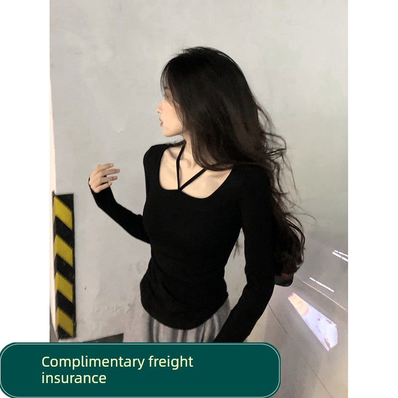 Early Spring Hot Girls Slim-Fit Clavicle Upper Clothes Long Sleeves T-shirt