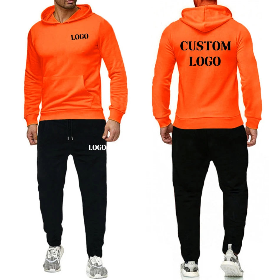 Custom Logo Fashion Men's Hoodies+Sweatpant 2 Pieces Sets Men Tracksuit Sportswear Male Pullover Sweatshirts Outfits