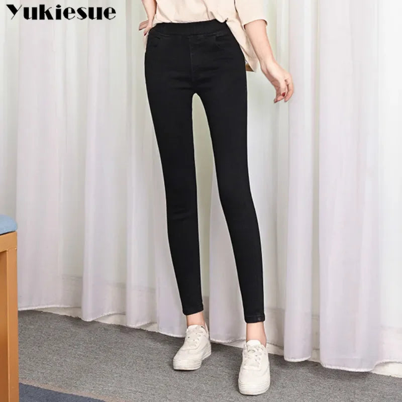 2022 Spring Summer clothes 5xl high Elastic Waist Stretch Ankle length push up mom Jeans for Women Skinny Pants Capris Jeans