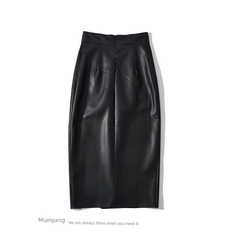 Cotton Ocean Fashion Show Thin Black Niche Sexy Leather Skirt