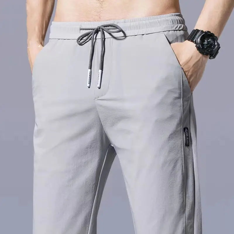 Streetwear Fashion Men Thin Suits Pants Spring Summer Male Clothes Business Casual Lace-up Elastic Loose Straight Sweat Trousers