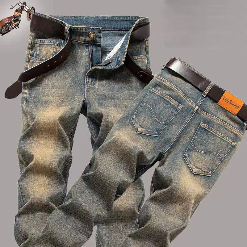 6 Colors Men's Retro Blue Jeans Four Season Classic Straight Slim Fit Denim Pants Brand Casual Trousers Overalls Men's Pants