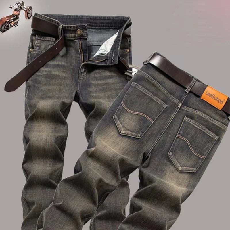 6 Colors Men's Retro Blue Jeans Four Season Classic Straight Slim Fit Denim Pants Brand Casual Trousers Overalls Men's Pants
