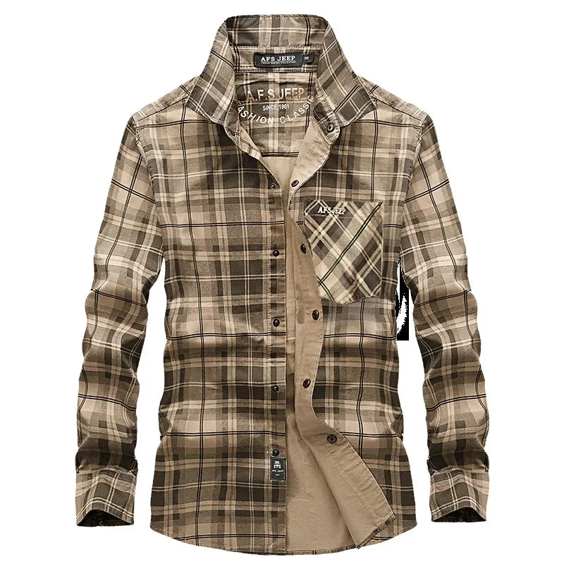 2023 New Brand Clothing Long Sleeve Plaid Shirts Men Spring Clothes Cotton Casual Cargo Male Shirt Breathable Men Military Shirt
