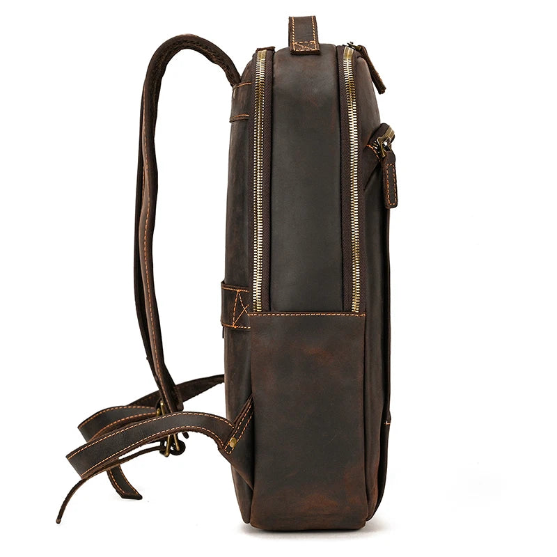 Vintage Backpack Genuine Leather Men's travel bagapck 16 inch laptop bagpack travel bag with belt on luggage school bag