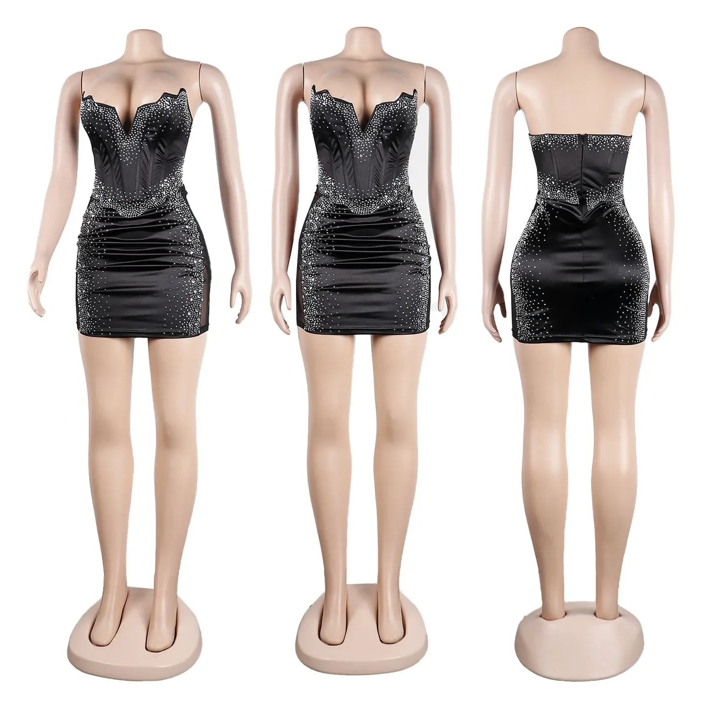 ANJAMANOR Rhinestone Corset Mini Dresses for Women 2023 Sexy Luxury Bling Birthday Dress Party Night Club Outfits D35-EI22