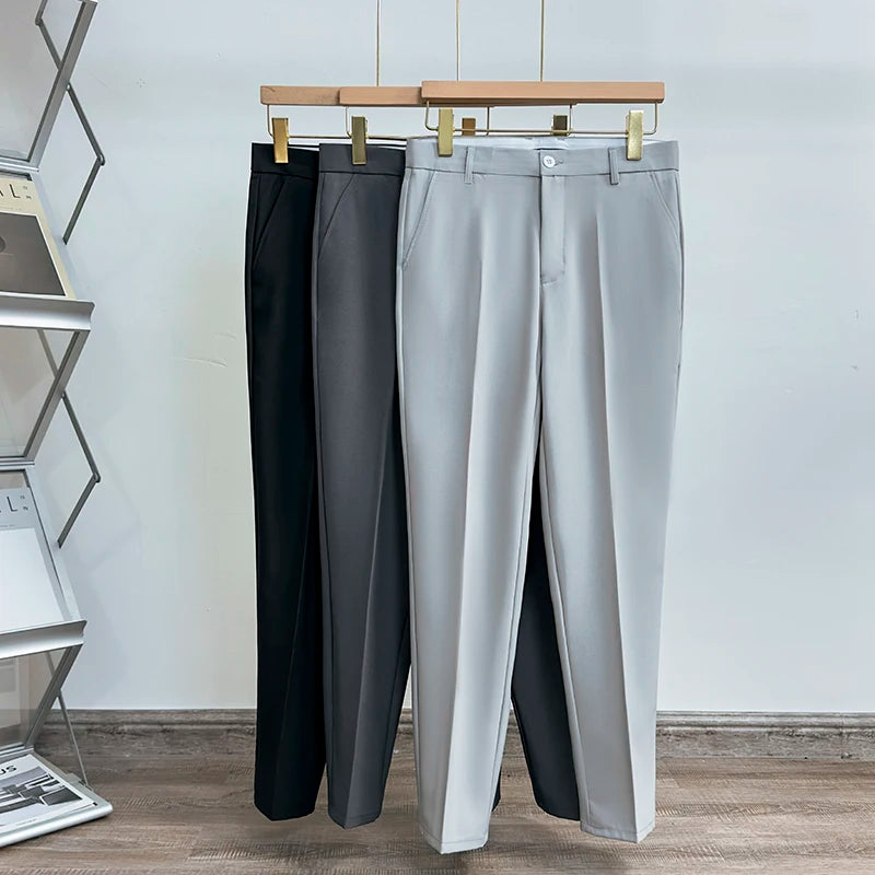 Korean Fashion Men's Pants 2023 New Classic Solid Color Draped Casual Business Suit Pants Male Brand Clothing