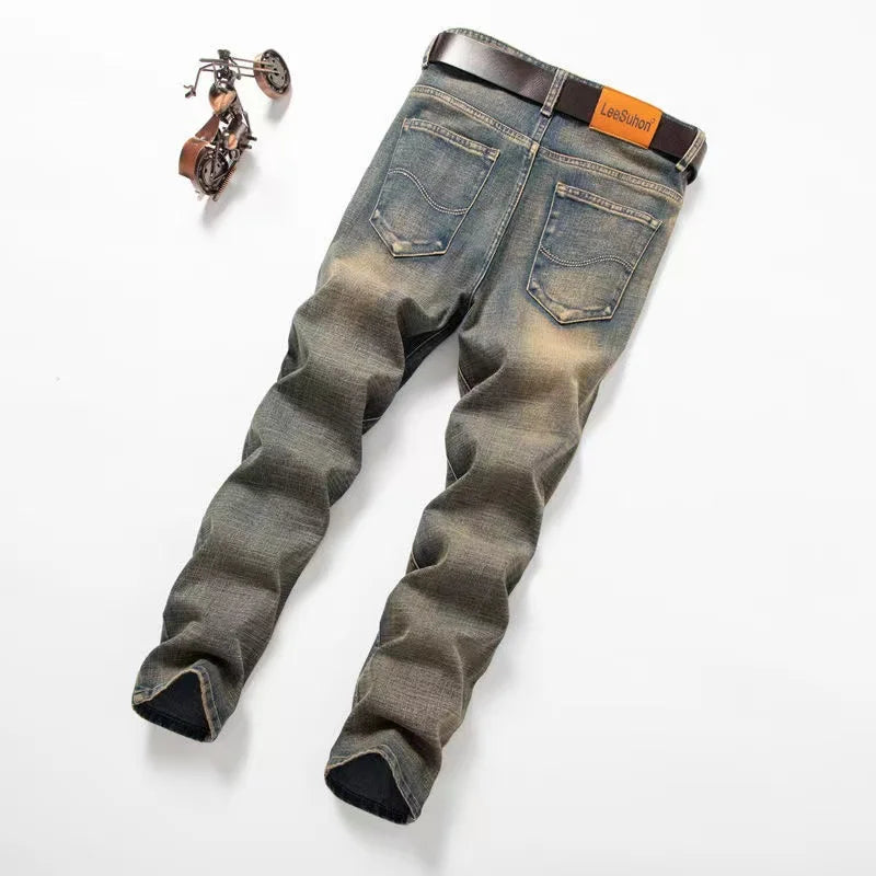 6 Colors Men's Retro Blue Jeans Four Season Classic Straight Slim Fit Denim Pants Brand Casual Trousers Overalls Men's Pants