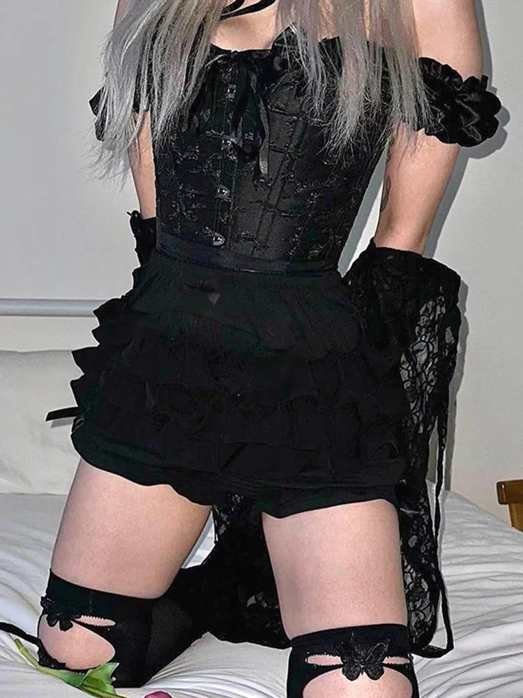 AltGoth Hotsweet Mall Gothic Lace Shorts Women Y2k E-girl High Waist Bow Patchwork Shorts Cute Kawaii Fairy Grunge Indie Clothes