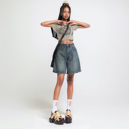 Cropped Loose Straight High Waist Vintage A- line Jeans