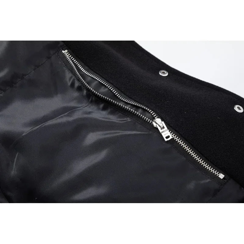 Fashion Autumn Skeleton Embroidery Varsity Jacket Men Streetwear Warm Wool Women Baseball Jacket Outfits Windbreaker 2023