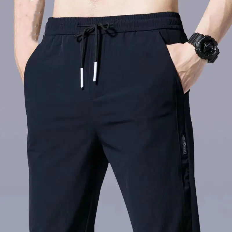 Streetwear Fashion Men Thin Suits Pants Spring Summer Male Clothes Business Casual Lace-up Elastic Loose Straight Sweat Trousers