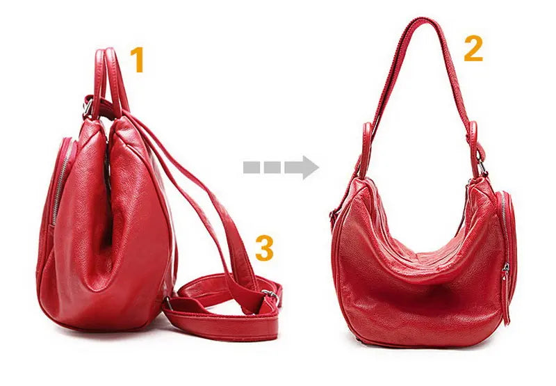 AODUX Soft Full Grain Genuine Leather Guaranteed Women White Red Yellow Backpack Top Layer Cowhide Top Layer Cow Skin Backpacks
