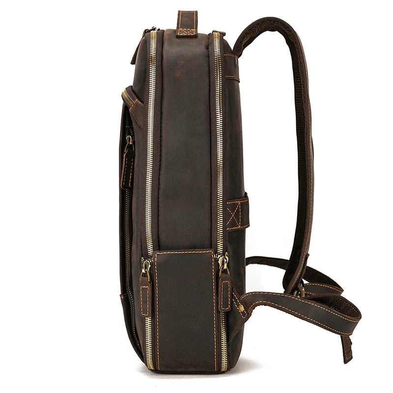 Vintage Backpack Genuine Leather Men's travel bagapck 16 inch laptop bagpack travel bag with belt on luggage school bag