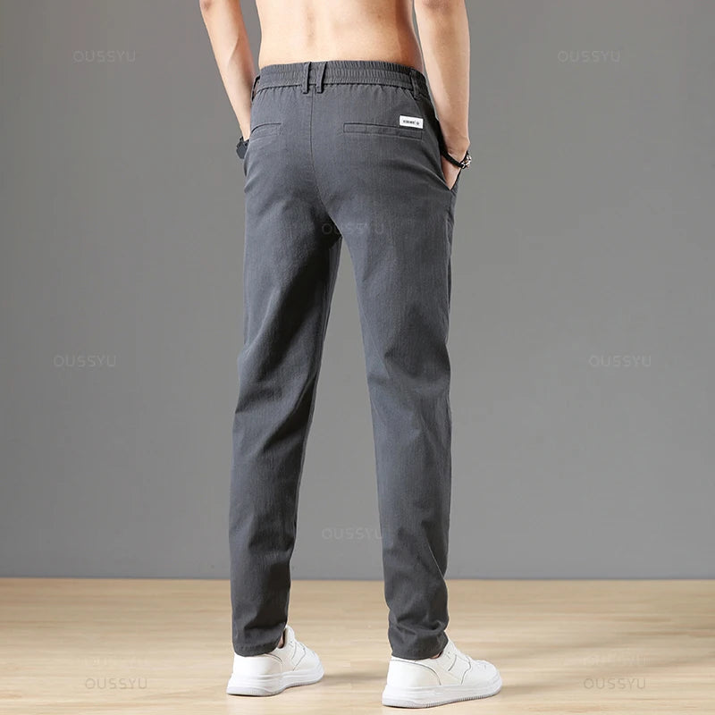 Spring Summer Cottom Men's Pants Fashion Classic Drawstring Elastic Waist Jogging Stretch Casual Grey Cargo Trousers Male 28-38