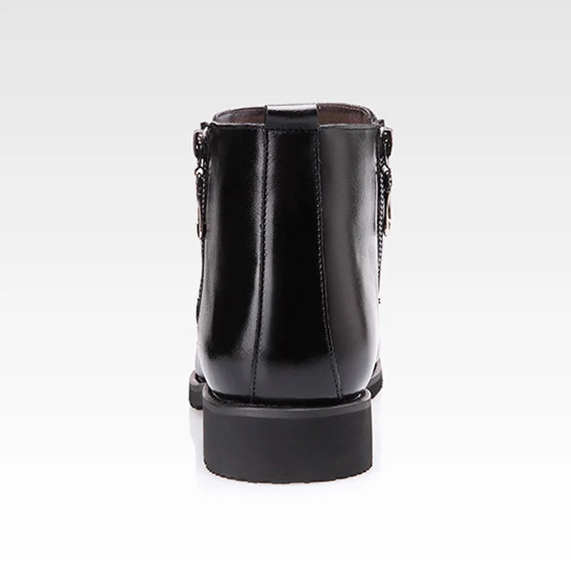 Genuine Leather Chelsea Boots Men Winter Shoes Plush Warm Shoes Fashion Zipper Winter Mens Ankle Boots Black Booties A440