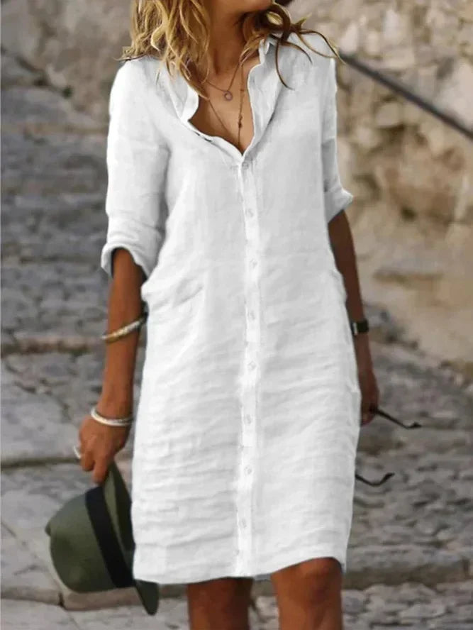 2024 Spring Cotton Linen Women's Dress Black Long Sleeve Elegant Dresses Female Trendy Fashion Casual Loose Clothes Ladies