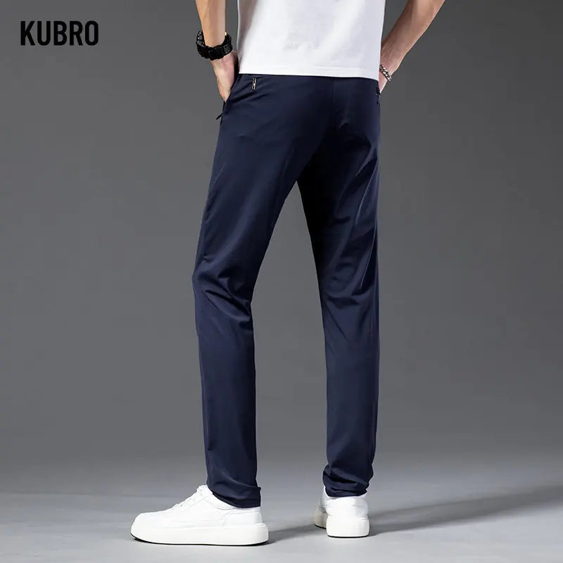 KUBRO Male Chic Clothes Summer Ice Silk Men's Pants Super Thin Section Breathable Comfortable Work Trend Casual Straight Trouser