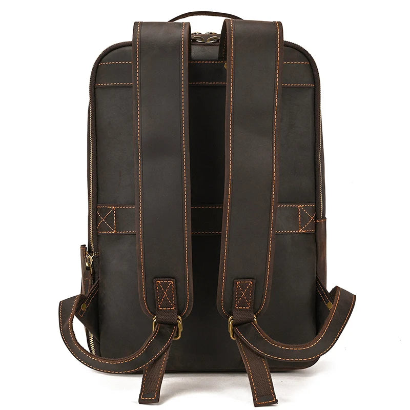 Vintage Backpack Genuine Leather Men's travel bagapck 16 inch laptop bagpack travel bag with belt on luggage school bag