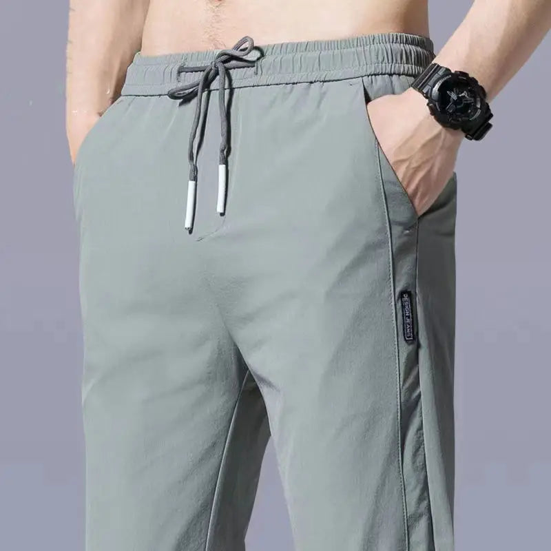 Streetwear Fashion Men Thin Suits Pants Spring Summer Male Clothes Business Casual Lace-up Elastic Loose Straight Sweat Trousers