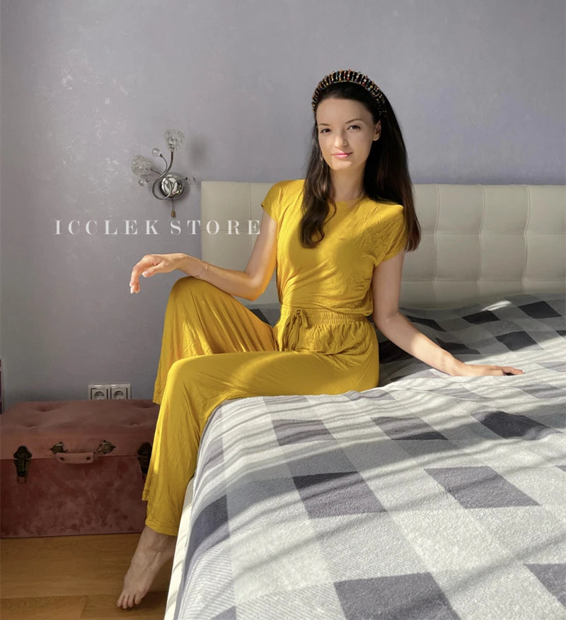 Modal Cotton Women's Pajamas 2 Piece Set Spring And Summer Loose Sleeveless Round Neck Home Clothes Comfortable Pajama Pants Set