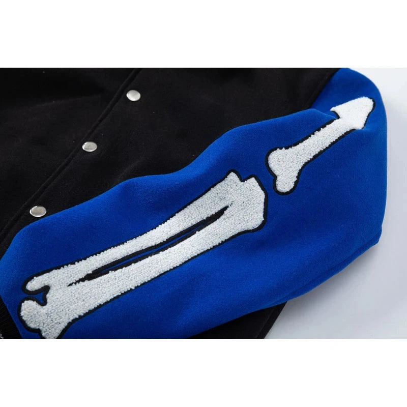 Fashion Autumn Skeleton Embroidery Varsity Jacket Men Streetwear Warm Wool Women Baseball Jacket Outfits Windbreaker 2023
