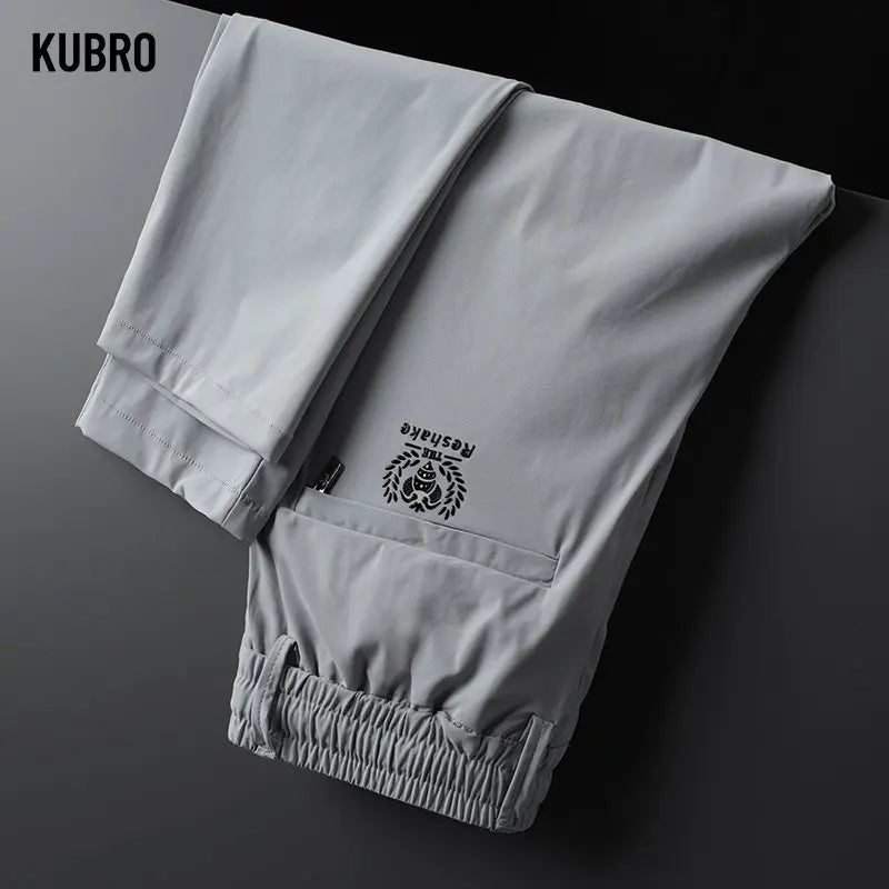 KUBRO Male Chic Clothes Summer Ice Silk Men's Pants Super Thin Section Breathable Comfortable Work Trend Casual Straight Trouser