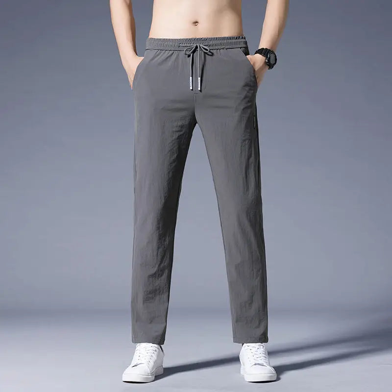 Streetwear Fashion Men Thin Suits Pants Spring Summer Male Clothes Business Casual Lace-up Elastic Loose Straight Sweat Trousers