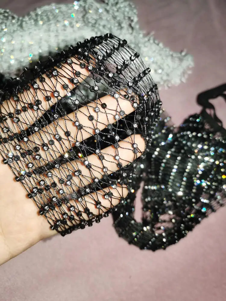 Sexy Glitter Fishnet Mesh trousers rhinestone Summer Club Party Wear Pants  Transparent Beach Club Party Trousers