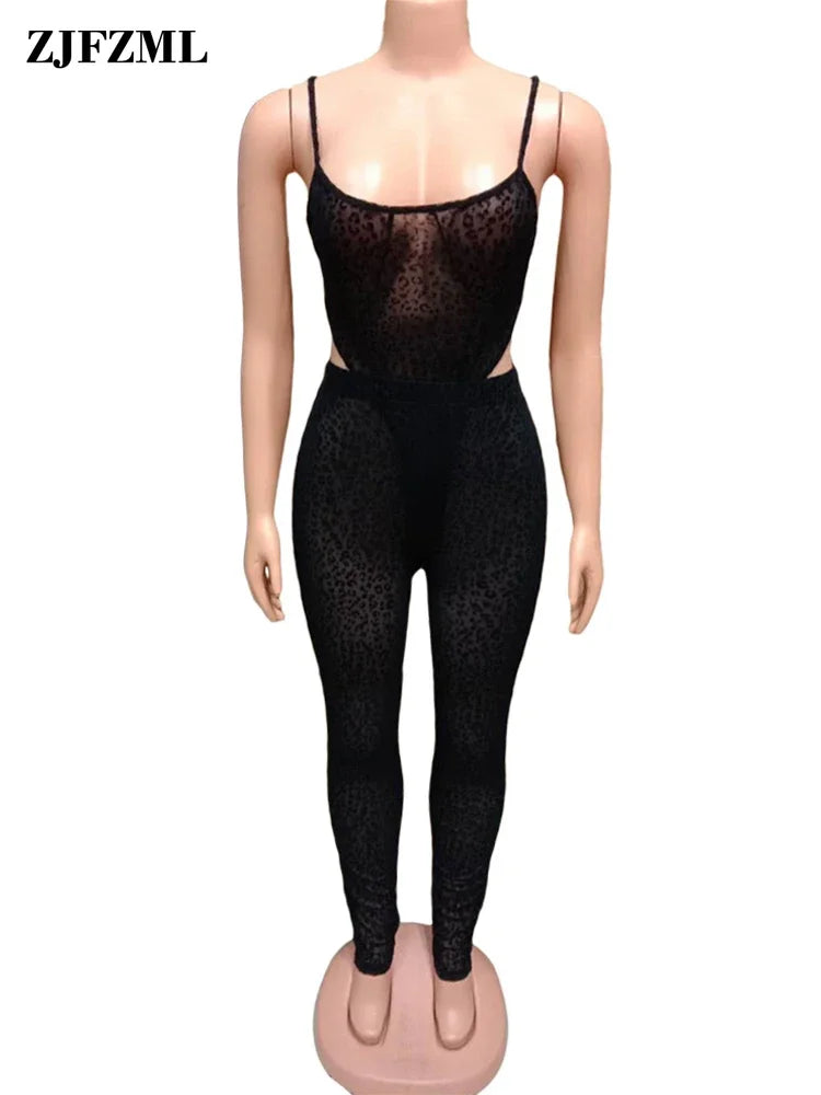 Sexy 2 Piece Club Outfit Summer Clothes For Women Mesh Perspective Overall+Fitness Legging Sweat Suits Casual Black Matching Set