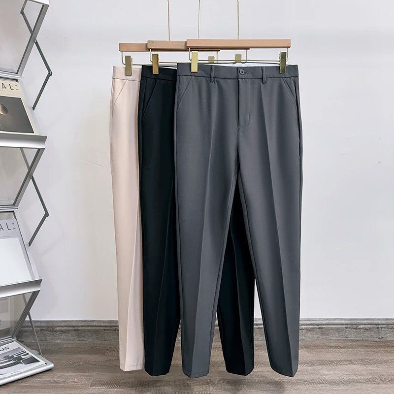 Korean Fashion Men's Pants 2023 New Classic Solid Color Draped Casual Business Suit Pants Male Brand Clothing