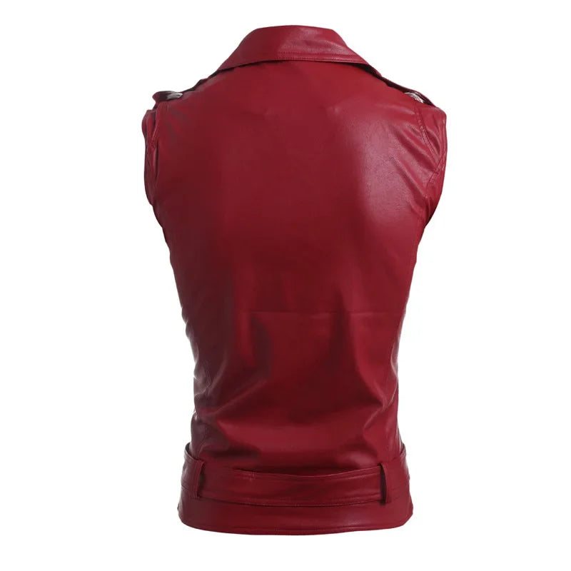 casual PU Men Vest Waistcoat Winter Jacket Turn-Down Vests Thicken Warm Coat Sleeveless Leather Clothes Male Clothing xx