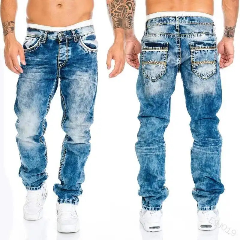 New Men's Jeans Fashion Classic Blue Black Premium Loose Wide Leg Pants Business Casual Brand Men's Pants Workwear Men джинсы
