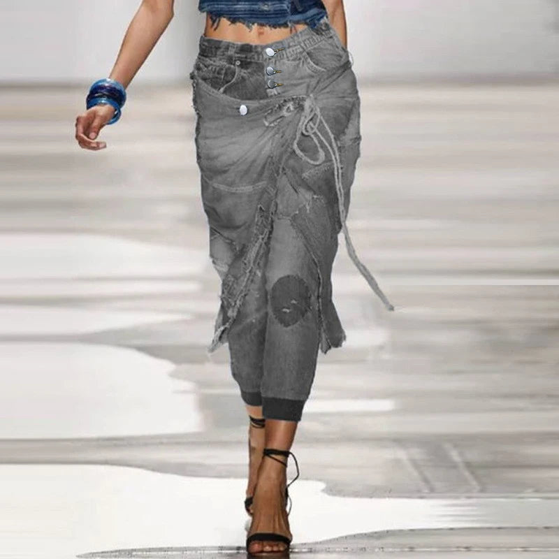 Women's jeans pants fashion high waist mom show pants spring summer retro Street dress 2021 new loose wide leg pants