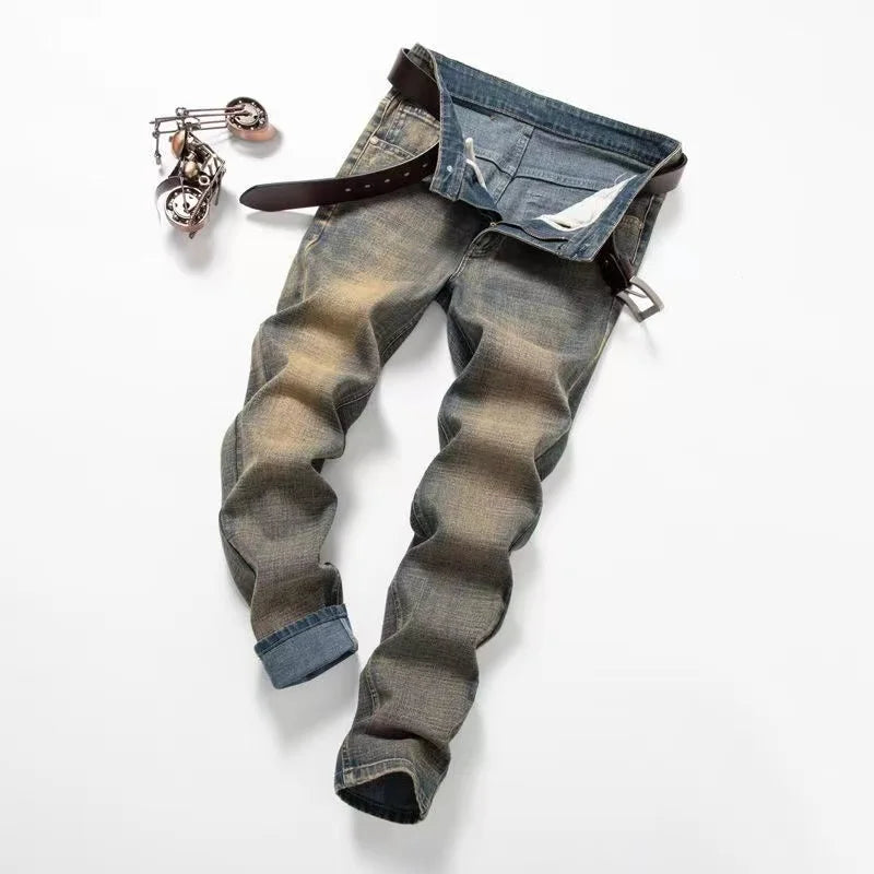 6 Colors Men's Retro Blue Jeans Four Season Classic Straight Slim Fit Denim Pants Brand Casual Trousers Overalls Men's Pants