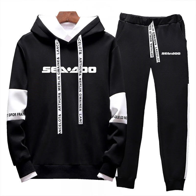 Sea Doo Seadoo Moto Printed Men's Hoodie + Sports Pants Set Fashion Tracksuit Pullover Sweater Tops Jogging Pants Casual Outfit