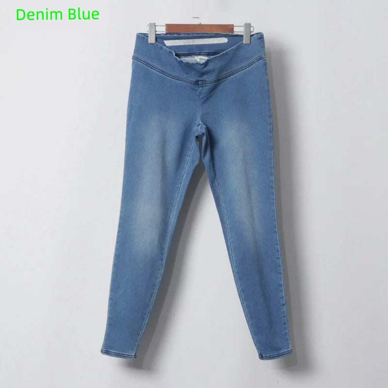 Dual-Use Four-Side High Elastic Imitation Denim Low Waist Skinny Pants