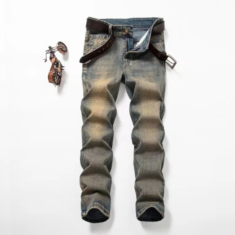 6 Colors Men's Retro Blue Jeans Four Season Classic Straight Slim Fit Denim Pants Brand Casual Trousers Overalls Men's Pants
