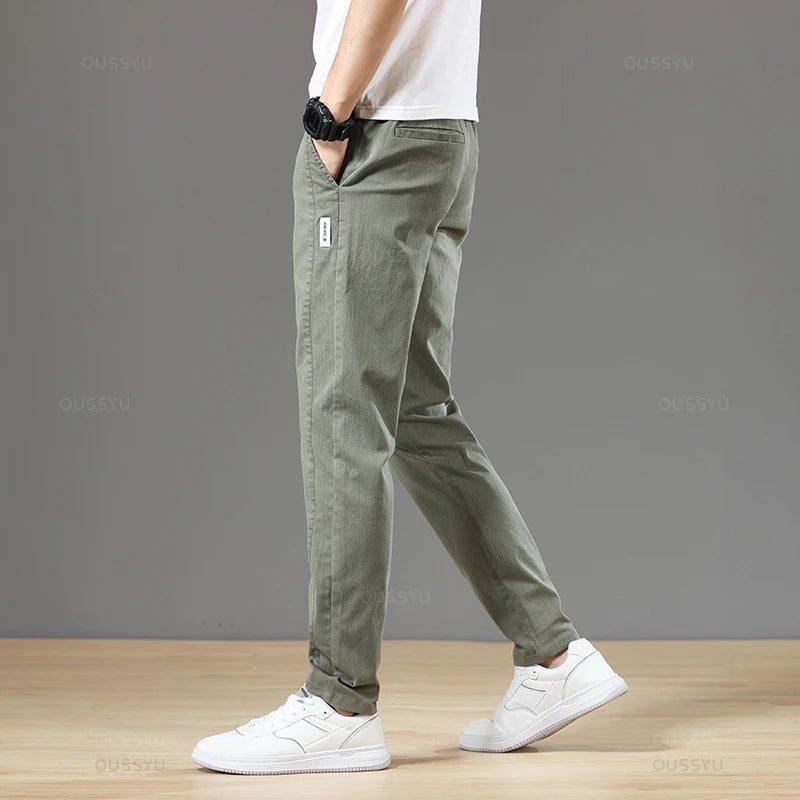 Spring Summer Cottom Men's Pants Fashion Classic Drawstring Elastic Waist Jogging Stretch Casual Grey Cargo Trousers Male 28-38