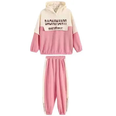 Junior Girls' Sweatshirt Suit Spring and Autumn Children's Fashion Hooded  Sports Trousers 2 Piece Set 3-12Y