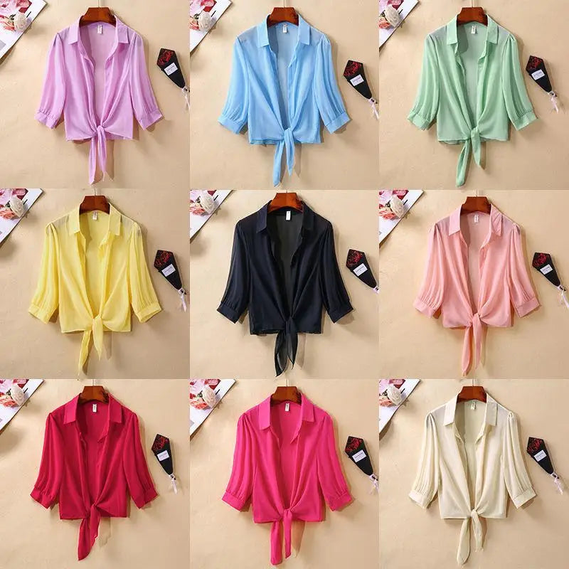 Blouse Women Beach Style Sexy  5XL Half-sleeved Coat Chiffon Top Shawl Sun Protection Clothes Air Conditioning Cardigan