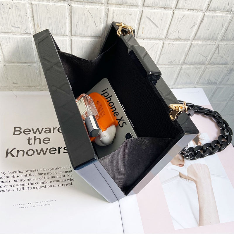 Patchwork Acrylic Handbags Evening Clutches Geometric Chain Shoulder Bag Ladies Party Wallets Purse for Women Free Shipping